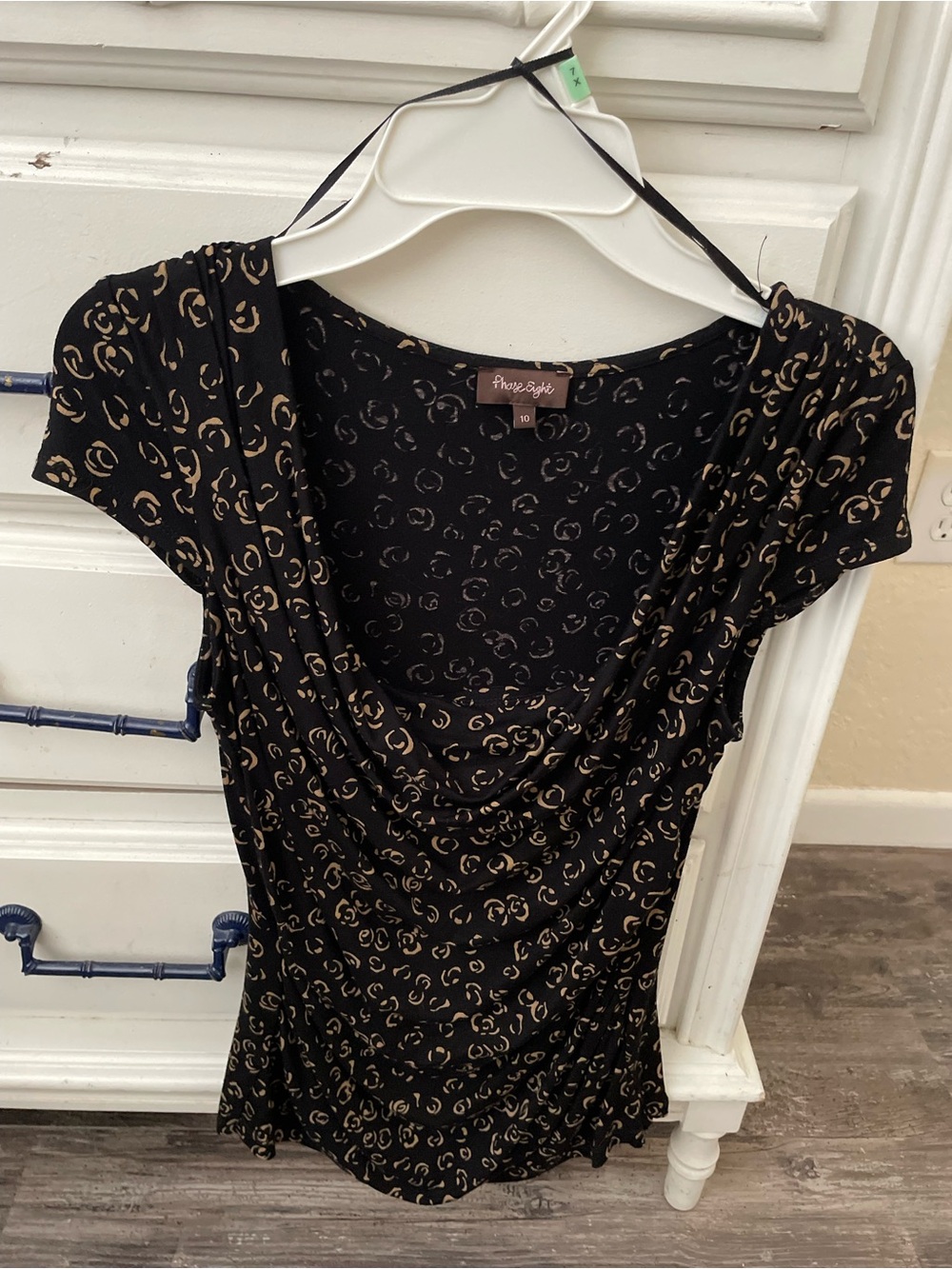 Phase Eight Cowl Neck Short Sleeve Top in Black with Gold Print